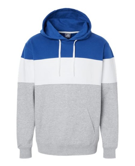 J. America 8644 Men's Varsity Fleece Colorblocked Hooded Sweatshirt – 8 oz. Men's Pullover hoodie | XS–3XL