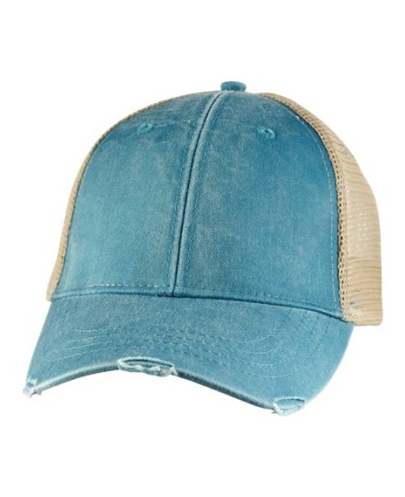 Adams Headwear OL102 Ollie Distressed Trucker Cap – 6-Panel Structured Mid-Profile Pigment-Dyed Mesh Back Cap | One Size