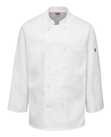 Chef Designs 054M Deluxe Airflow Chef Coat - 65/35 Poly/Cotton Twill with 100% Poly Stretch Panels Men's Double-Breasted Chef Coat | S-4XL