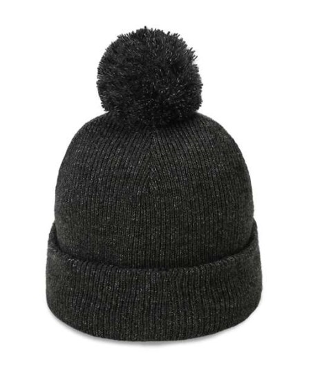 Imperial 6015 The Mammoth Cuffed Beanie – 70/30 Acrylic/Polyester Heathered Mohair Grey Fleece Lining Pom Beanie | One Size
