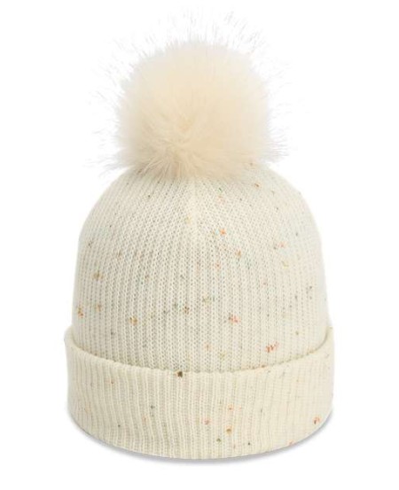 Imperial 6014 The Montage Pom Cuffed Beanie – 95/5 Acrylic/Polyester Confetti Flecked Yarn Grey Fleece Lining Faux Fur Pom | One Size