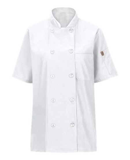Chef Designs 045X Women's Mimix Short Sleeve Chef Coat with OilBlok - 65/35 Poly/Cotton OilBlok Ripstop + MIMIX Flex Panels Women's Short Sleeve | XS-3XL