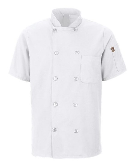 Chef Designs 046X Mimix Short Sleeve Chef Coat with OilBlok - 65/35 Poly/Cotton OilBlok Ripstop + MIMIX Flex Panels Men's Short Sleeve | XS-4XL