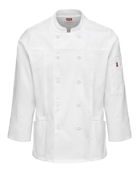 Chef Designs 053W Women's Deluxe Airflow Chef Coat - 65/35 Poly/Cotton Twill with 100% Poly Stretch Panels Women's Double-Breasted Chef Coat | XS-3XL