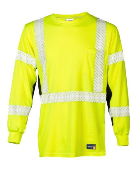 Kishigo F506 Unisex FR Long Sleeve T-Shirt – Unisex Flame-Resistant Long-Sleeve T-Shirt | M–5XL (regular); tall version is F506T | ANSI/ISEA 107 Type R Class 3 | NFPA 70E-2012 | ASTM F1506 | CAT 2 | A