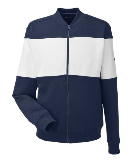 Nautica N17928 Unisex Anchor Fleece Colorblocked Bomber Jacket – Unisex 8.3 oz./yd², 60/40 cotton/polyester merc | XS–4XL