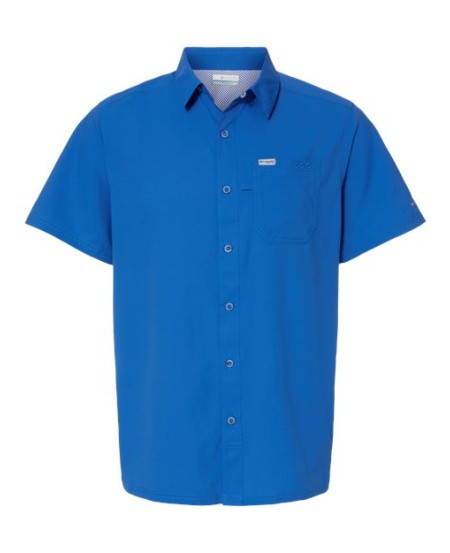 Columbia 212484 Mens PFG Slack Tide Camp Shirt - 100% Polyester Omni-Shade UPF 50 Omni-Wick Vented Sunglasses Cleaning Patch Rod Holder | S-3X