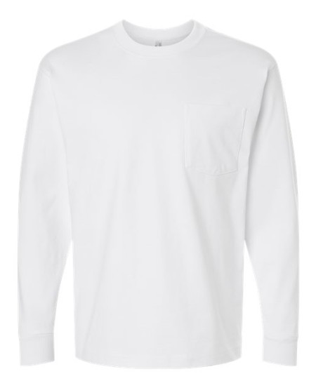 American Apparel 9410 Unisex Super Heavyweight Long Sleeve Pocket Tee – 9 oz. 80/20 Cotton/Polyester Oversize with Chest Pocket | S–3XL
