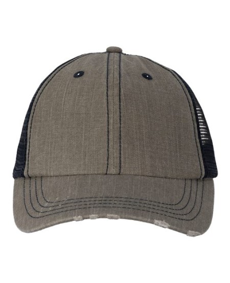 Valucap VC990 Contrast Stitch Cap – 100% Herringbone Cotton Front | Mesh Back | Frayed Visor