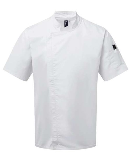 Artisan Collection by Reprime RP906 Unisex Zip-Close Short Sleeve Chef's Coat – 5.1–6.8 oz. | XS–2XL