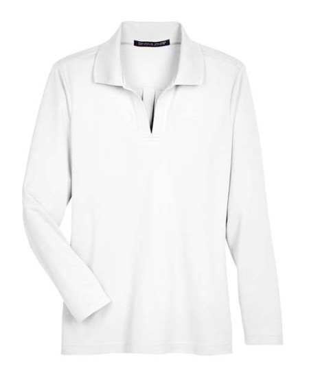 Devon & Jones DG20LW Women's CrownLux Performance® Plaited Long-Sleeve Polo – 5.1 oz. 61% Poly/39% Cotton | XS–3XL