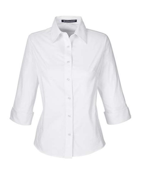 Devon & Jones DP625W Perfect Fit™ Three-Quarter Sleeve Stretch Poplin Dress Shirt – Women’s 3.7 oz. 97% Cotton/Spandex | XS–3XL