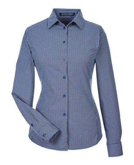 Devon & Jones DG535W CrownLux Performance® Tonal Mini Check Woven Dress Shirt – Women’s 3 oz. Stretch Nylon Shirt | XS–3XL