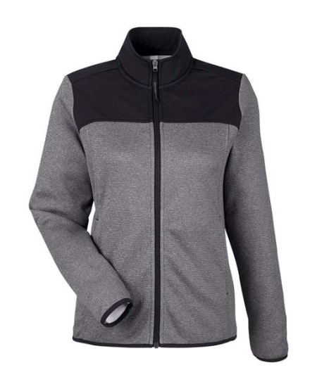 CORE365 CE74W Women's Venture Heathered Stripe Hybrid Jacket – 8 oz. Heathered Knit + 3 oz. Interlock | XS–3XL