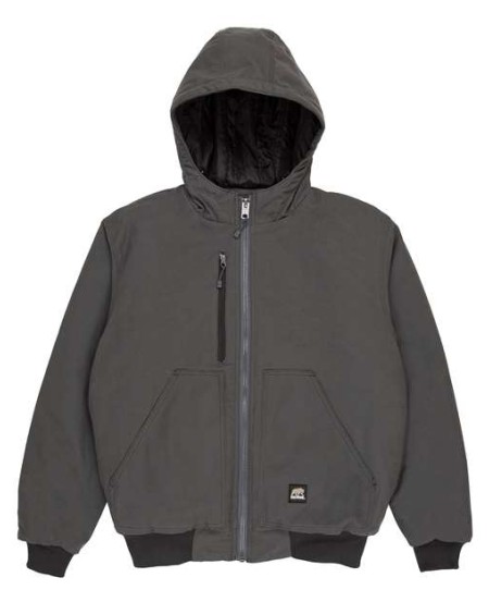 Berne Apparel HJ61 Men's Modern Hooded Jacket – 10 oz. 100% Cotton Sanded Duck with Heavyweight Quilted Liner | Rain-Blocker Hood, Zippered Media Port Pocket