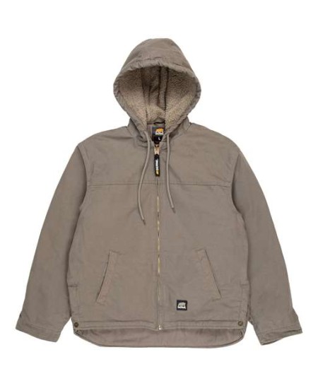 Berne Apparel HJ626 Men's Heartland Washed Duck Hooded Work Coat – 12 oz. 100% Cotton Sanded Duck with Heavyweight Sherpa Body Lining | Extended Back, Hidden Knit Storm Cuffs