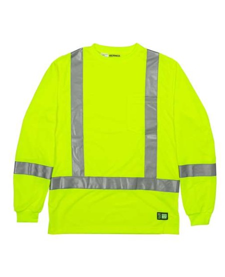 Berne Apparel HVK013 Men's Hi-Vis Class 3 Performance Long Sleeve Pocket T-Shirt – 4 oz. Polyester Birdseye Mesh | ANSI/ISEA 107-2015 Type R Class 3 | 2