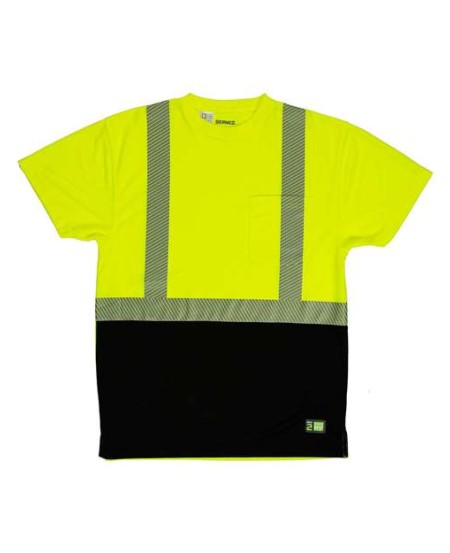 Berne Apparel HVK017 Men's Hi-Vis Class 2 Color Blocked Pocket T-Shirt – 4 oz. Polyester Birdseye Mesh | ANSI/ISEA Class 2 | Short Sleeve with Black Bottom Panels | 2