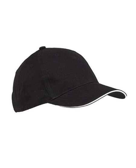 Big Accessories BX004 Brushed Twill Sandwich Cap – 100% Washed Cotton Twill | Structured 6-Panel | Buckram Front | Precurved Two-Tone Sandwich Bill | D-Ring Slider