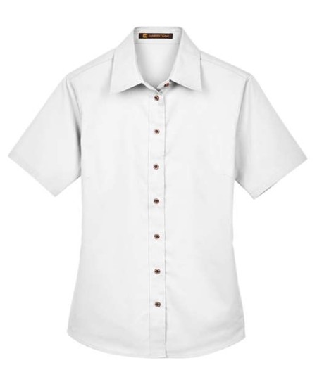 Harriton M500SW Women's Easy Blend Short Sleeve Twill Dress Shirt with Stain-Release – 5 oz. 55/45 Cotton/Poly Twill | XS–3XL