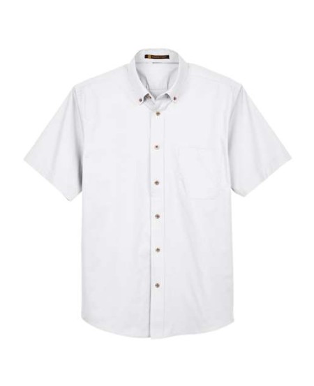 Harriton M500S Men's Easy Blend Twill Dress Shirt with Stain-Release – 4.5 oz. 55/45 Cotton/Poly Twill Short-Sleeve Shirt