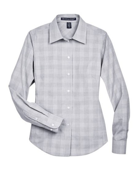 Devon & Jones DG520W Women's Crown Collection® Glen Plaid Woven Dress Shirt – 3.4 oz. 55/45 Cotton/Poly | S–3XL