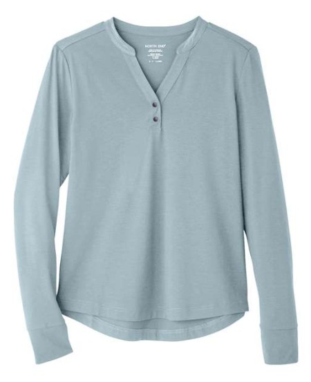 North End NE400W Women's JAQ Stretch Performance V-Neck Snap Pullover – 5.3 oz. 69/26/5 Poly/Lyocell/Spandex, Thumbholes