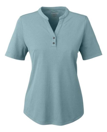 North End NE102W Women's Replay Recycled Polo – 4 oz. 100% Recycled Polyester Embossed Interlock, Henley Snap, Hi-Low