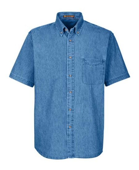 Harriton M550S Men's Denim Shirt – 6.5 oz. 100% Cotton Denim Short-Sleeve Work Shirt
