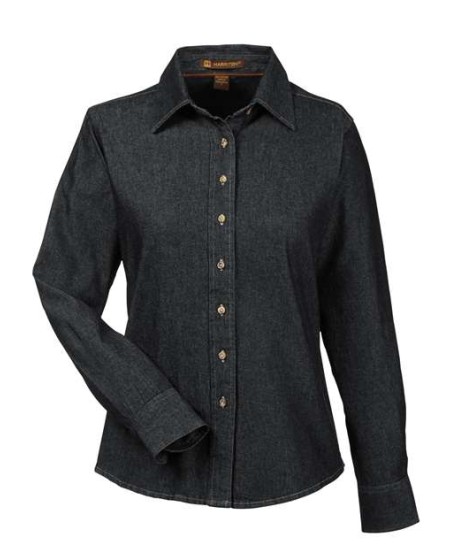 Harriton M550W Women's Denim Shirt – 6.5 oz. 100% Cotton Denim Long-Sleeve Women's Shirt | S–3XL