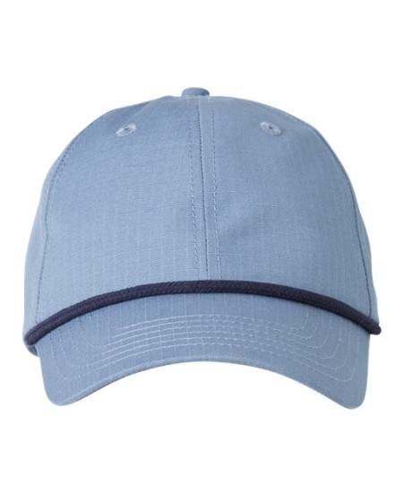 Big Accessories BA640 Lariat Cap – 100% Cotton Ripstop | Semi-Structured 6-Panel | Poplin-Lined Front Panel | Rope Trim | Antique Brass Buckle | One Size
