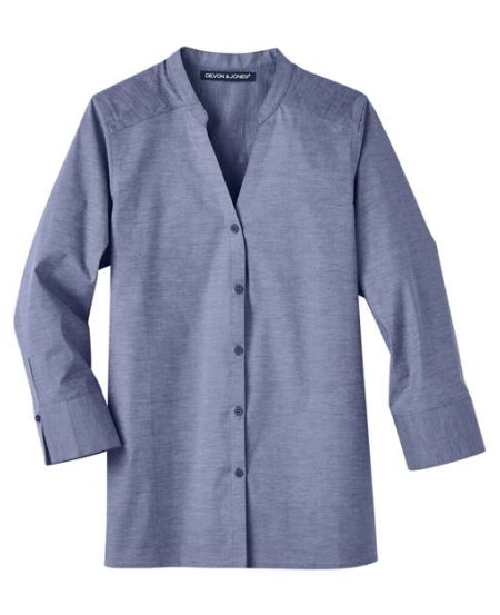 Devon & Jones DG562W Crown Collection® Stretch Pinpoint Chambray 3/4-Sleeve Blouse – Women’s 4.3 oz. Cotton/Lycra® Blend | XS–3XL