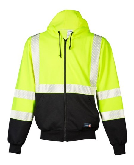 Kishigo F507 Unisex FR Full-Zip Hooded Sweatshirt – Unisex Flame-Resistant Full-Zip Hooded Sweatshirt | M–5XL | ANSI/ISEA 107-2015 Type R Class 3 | NFPA 70E-2012 | ASTM F1506 | CAT 2 | Arc Rating/ATPV