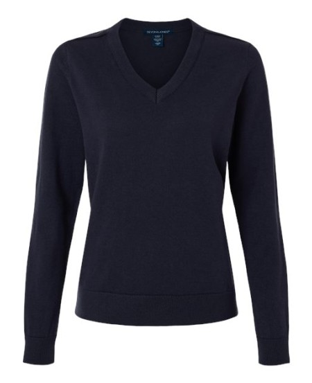 Devon & Jones DG445W Women's New Classics® V-Neck Sweater – 7 oz. 60% BCI Cotton/40% Recycled Polyester, 12 Gauge | XS–3XL