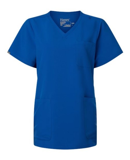Hanes HSB002 Women's V-Neck 3 Pocket Scrub Top – 4.5 oz. 100% Polyester Cool Comfort® | S–5XL
