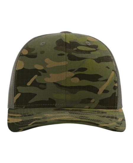 Richardson 112PT Printed Tactical Trucker Cap - 50/50 Nylon/Polyester NYCO Ripstop, No Crown Button | OSFM Snapback