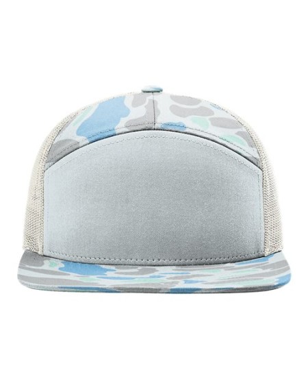 Richardson 168P Printed Seven-Panel Trucker Cap - 60/40 Cotton/Polyester, Camo Print, Hi Pro Flat Bill | OSFM Snapback