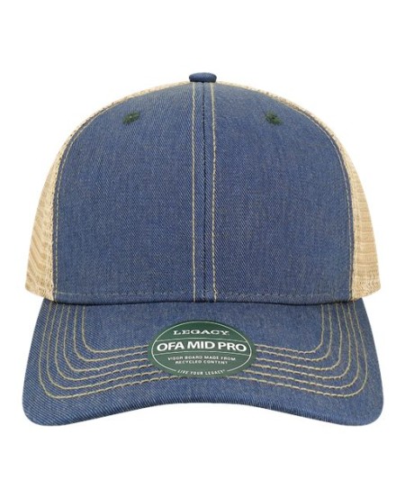 LEGACY OFMPS Old Favorite Mid Pro Trucker Cap – 65/35 Dirty Washed Cotton Twill | Recycled Plastic Bill | Green Underbill