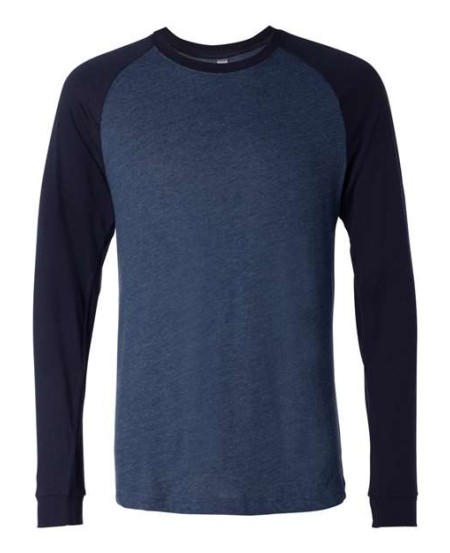 BELLA + CANVAS 3000 Men's Long Sleeve Jersey Baseball Tee – 4.2 oz. Airlume Cotton Contrast Raglan Long-Sleeve Baseball Tee