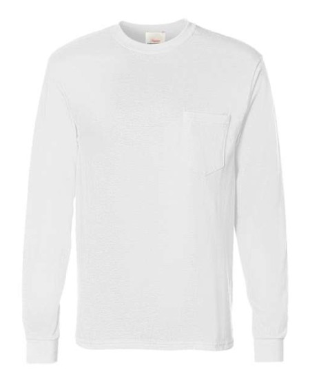 Hanes 5596 Men's Authentic Long-Sleeve Pocket T-Shirt – 6 oz. Cotton Tee with Chest Pocket and Ribbed Cuffs | S–3XL