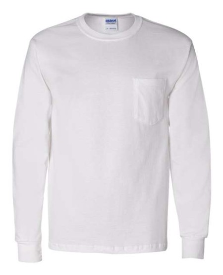 Gildan 2410 Unisex Ultra Cotton® Long Sleeve Pocket T-Shirt – 6 oz. 100% US Cotton | Long Sleeve | Chest Pocket | Classic Fit | Taped Neck & Shoulders | OEKO-TEX