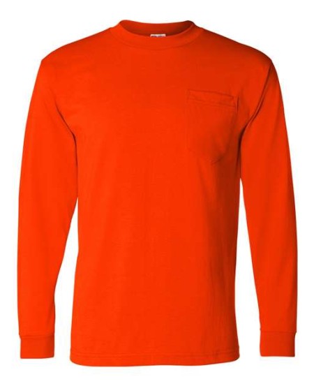 Bayside 1730 Unisex USA-Made 50/50 Long Sleeve Pocket T-Shirt – 5.4 oz. 50/50 Cotton/Poly LS Pocket Tee | S–4XL