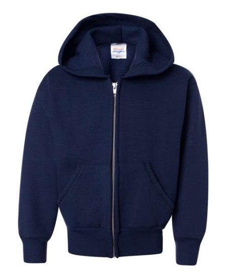 Hanes P480 Youth EcoSmart Full-Zip Hooded Sweatshirt – 7.8 oz. 50/50 Cotton/Poly Youth Full-Zip Hoodie | XS–XL