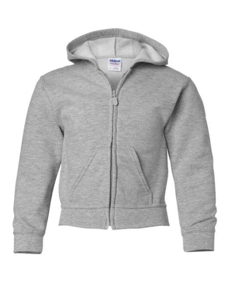 Gildan 18600B Youth Heavy Blend™ Full-Zip Hooded Sweatshirt – 8 oz. 50/50 Cotton/Polyester | MVS Air Spinning | Metal Zipper | 1x1 Rib with Spandex | Youth XS–XL