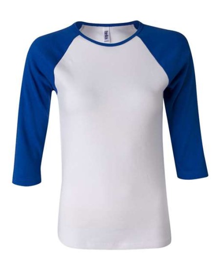 BELLA + CANVAS 2000 Women's 1X1 Baby Rib Raglan Three-Quarter Sleeve Tee – 5.8 oz. 100% Airlume Cotton 1x1 Rib Contrast Raglan Tee | S–2XL