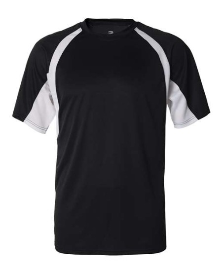 Badger 4144 Men's B-Core Hook T-Shirt – 3.5 oz. 100% Polyester Contrast Panel Athletic Tee | S–4XL