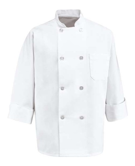Chef Designs 403 Eight Pearl Button Chef Coat - 7 oz. 65/35 Poly/Cotton Twill Double-Breasted Chef Coat with Vented Cuffs | S-5XL