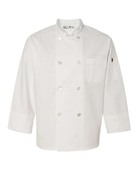 Chef Designs 413 Eight Pearl Button Chef Coat - 7 oz. 65/35 Poly/Cotton Twill with Thermometer Pocket | S-3XL