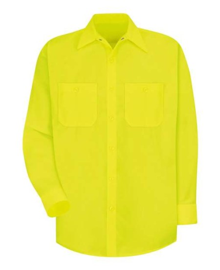 Red Kap SS14 Men's Enhanced Visibility Long Sleeve Work Shirt – 5 oz. 100% Polyester, ANSI Type R Class 2/3, UPF 40