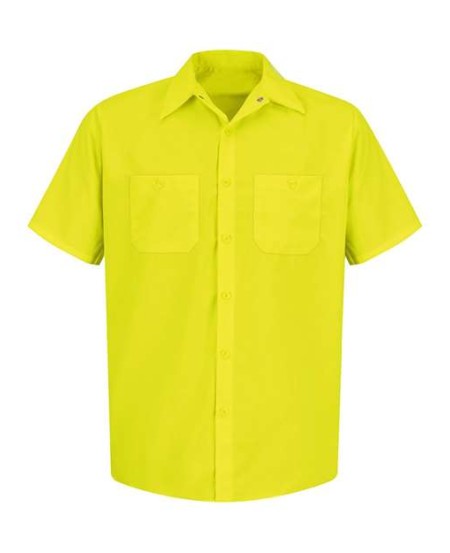 Red Kap SS24 Men's Enhanced Visibility Short Sleeve Work Shirt – 5 oz. 100% Polyester Hi-Vis | S–3XL
